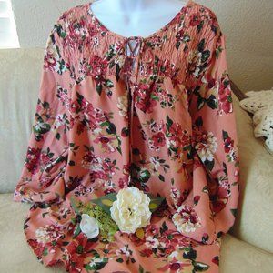 M.P.H. Collection Coral Floral Blouse Sz 2X